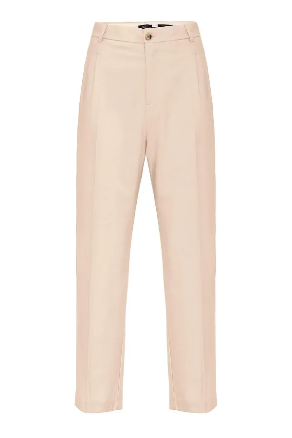 Pantalon homme Antioch beige à taille haute plissée et coupe décontractée