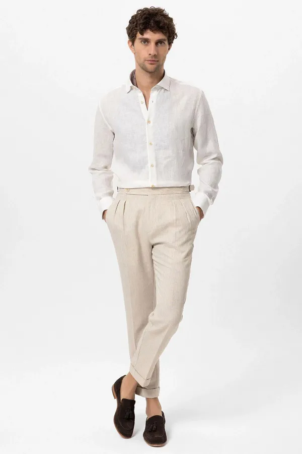 Chemise homme Antioch blanche à col boutonné, 100 % lin