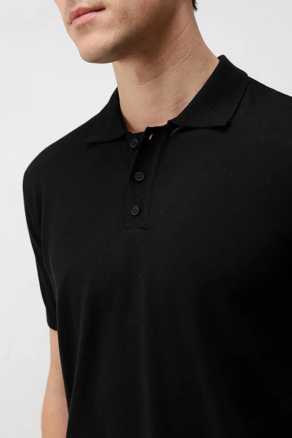 T-shirt en maille pour homme Antioch Black Comfort Slim à col polo
