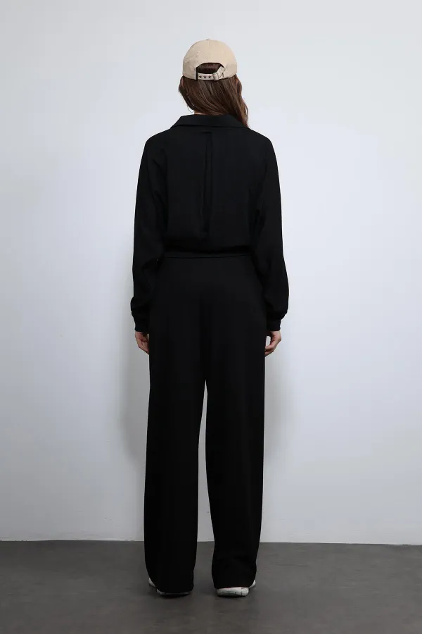 Antioch Siyah Geniş Paça Çizgili Eşofman Takım