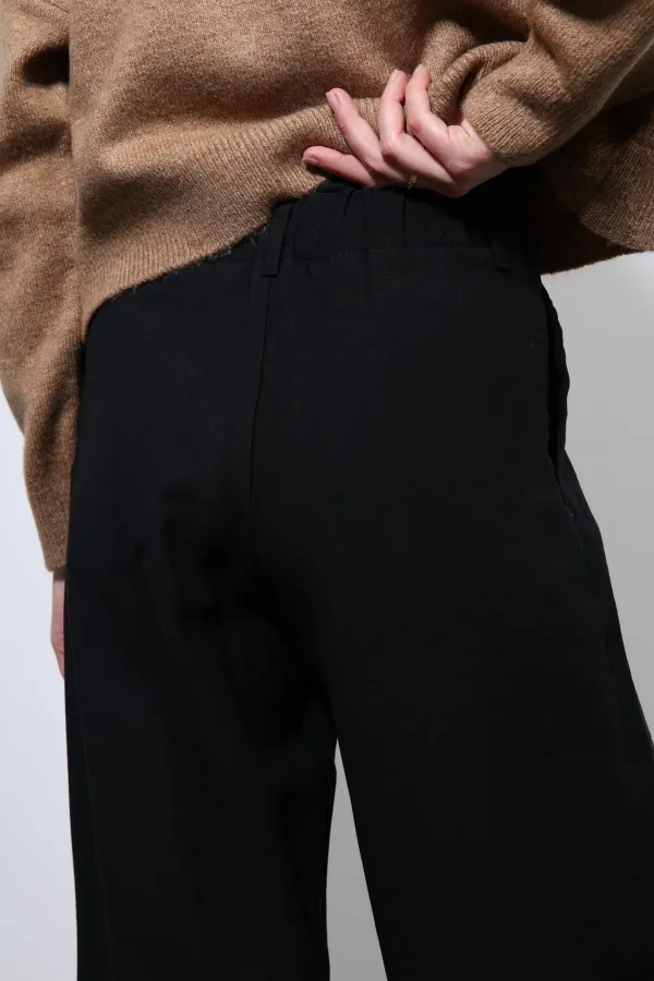 Antioch Siyah Bel Lastikli Pileli Kadın Pantolon