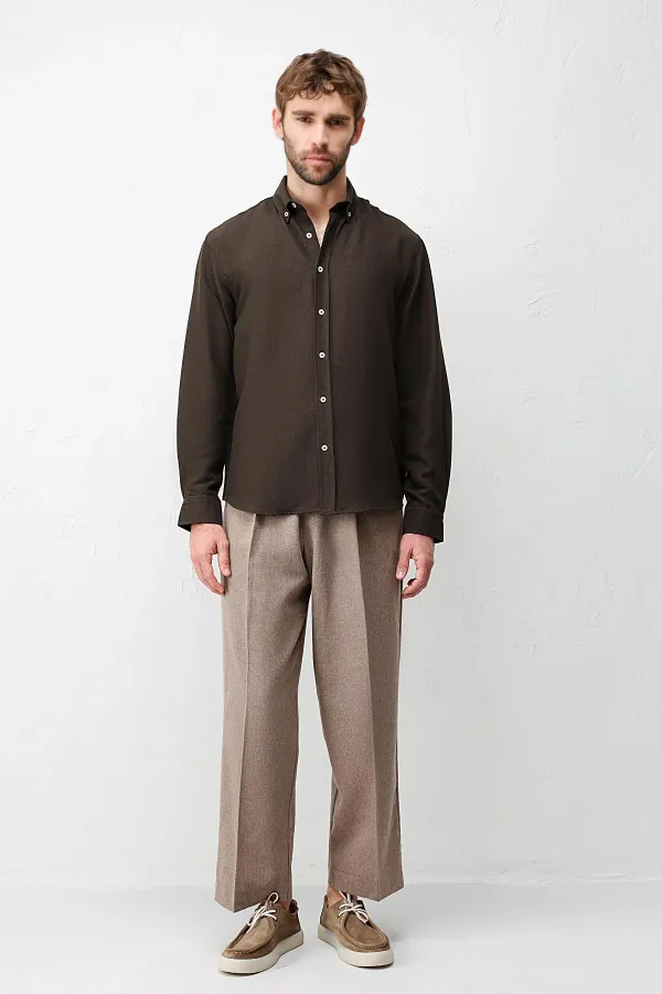 Antioch Dark Brown Linen Blend Relaxed Fit Men's Shirt