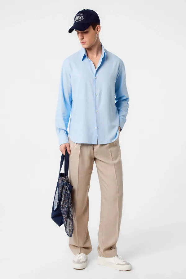 Antioch Blue Relax Fit Linen Blend Men's Shirt