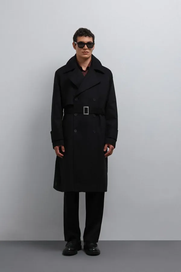 Trench-coat Antioch noir coupe décontractée pour homme