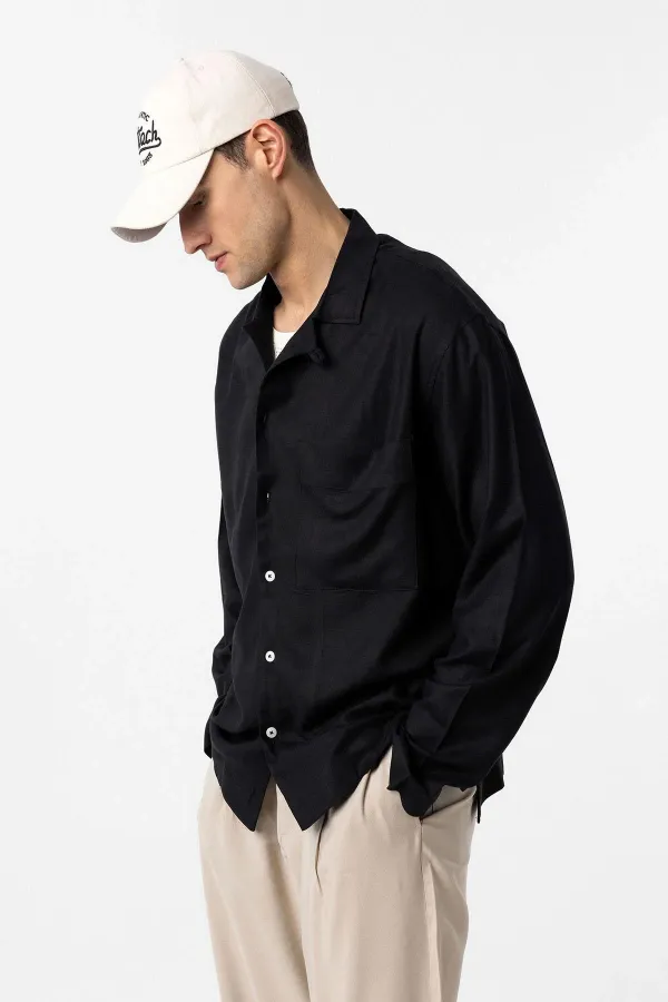 Chemise homme Antioch en lin mélangé noir, coupe décontractée