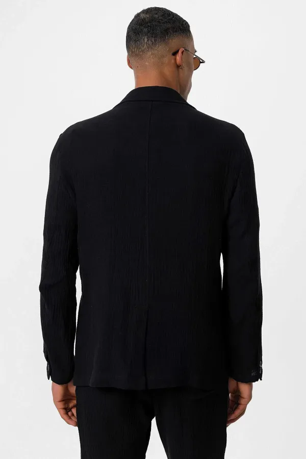 Antioch Black Double-Breasted Unlined Men's Blazer Jacket