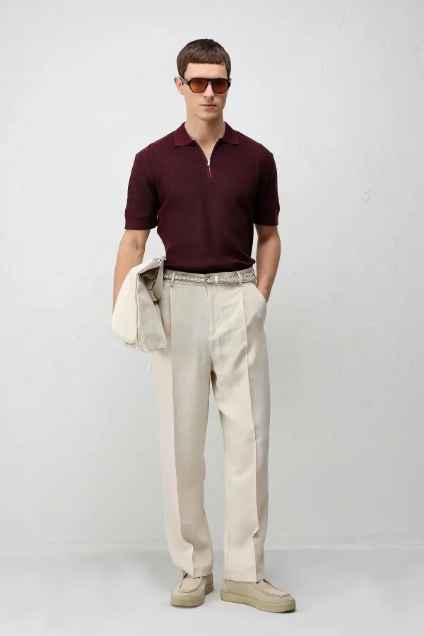 T-shirt en maille zippé Antioch Bordo Comfort Slim pour homme