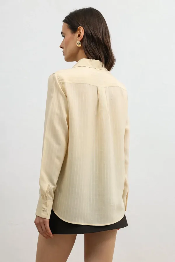 Chemise rayée Antioch jaune 100 % lyocell pour femme avec mouchoir