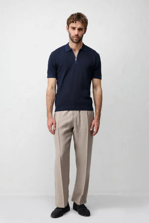 Antioch Lacivert Comfort Slim Fermuarlı Erkek Triko T-Shirt