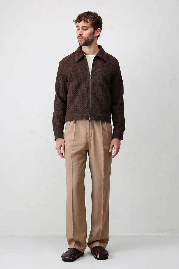 Antioch Men's Jacket with Coffee Texture and Zipper