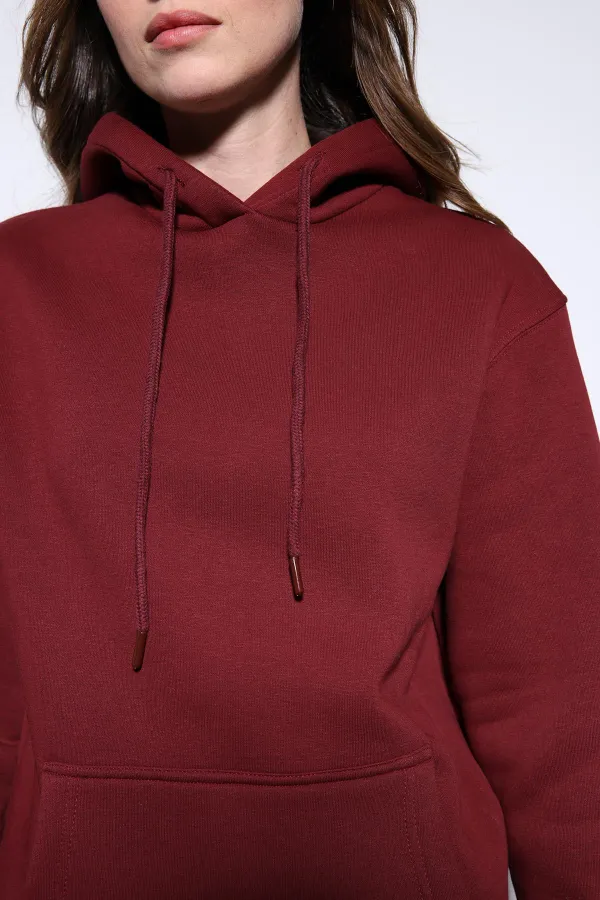 Antioch Bordo Kapüşonlu Basic Kadın Sweatshirt