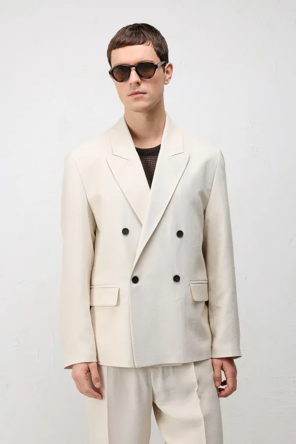 Veste blazer pour homme Antioch Cream en mélange modal, coupe décontractée
