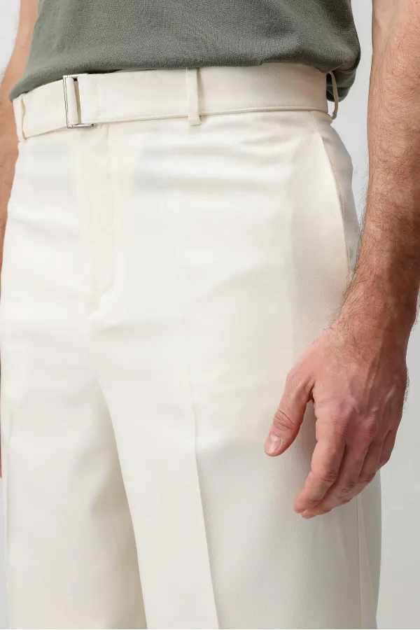 Antioch Ecru Relaxed Fit Belted Men's Trousers
