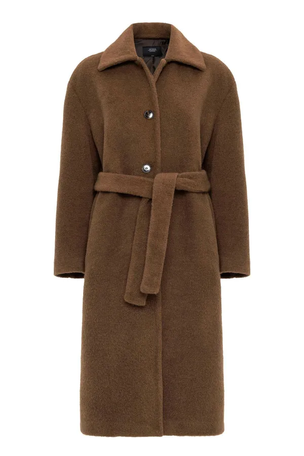 Manteau texturé doux avec ceinture pour femme Antioch Coffee
