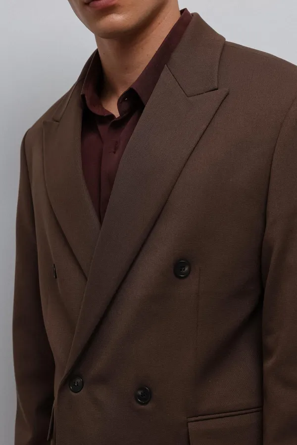 Antioch Kahve Kruvaze Relax Crop Fit Blazer Ceket