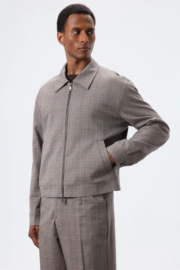 Antioch Kahve Ekoseli Mevsimlik Erkek Mont