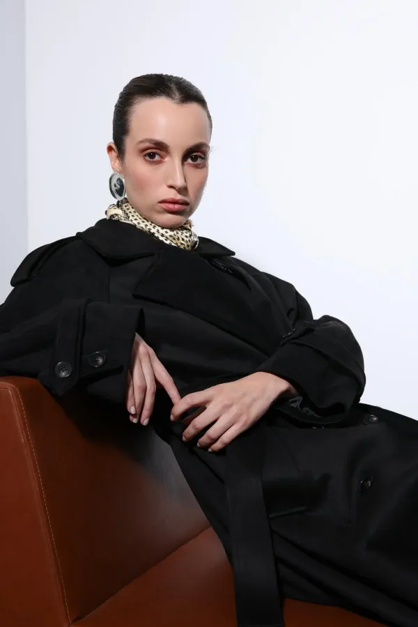 Antioch Black Double-Breasted Suede-Look Premium Women's Trench Coat