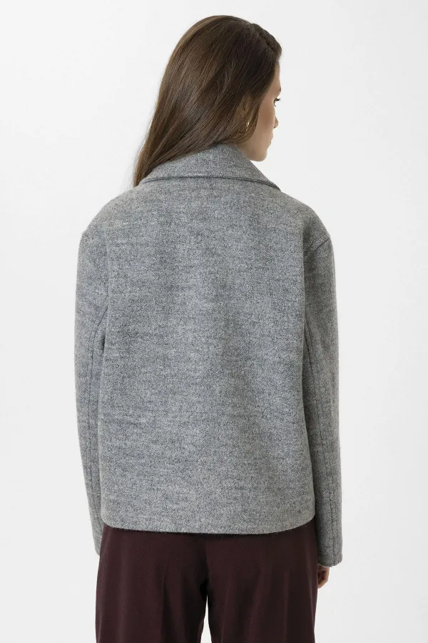 Antioch Gri Kadın Yün Karışımlı Kruvaze Kapama Mont