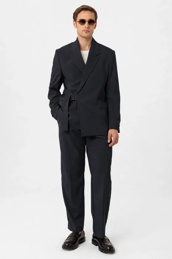 Antioch Koyu Lacivert Kuşaklı Relax Fit Erkek Blazer Ceket Antioch Koyu Lacivert Kuşaklı Relax Fit Erkek Blazer Ceket