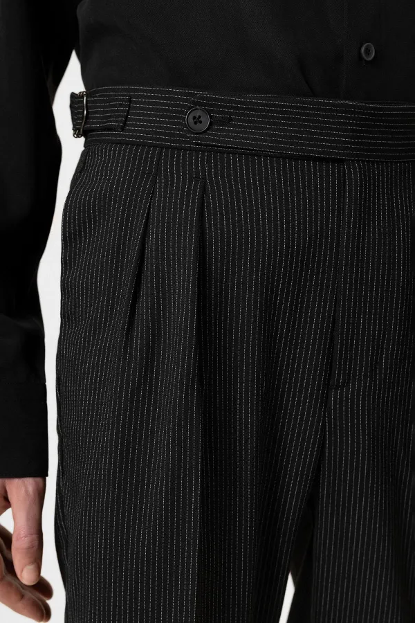 Antioch Black High-Waisted Striped Double-Leg Men's Trousers