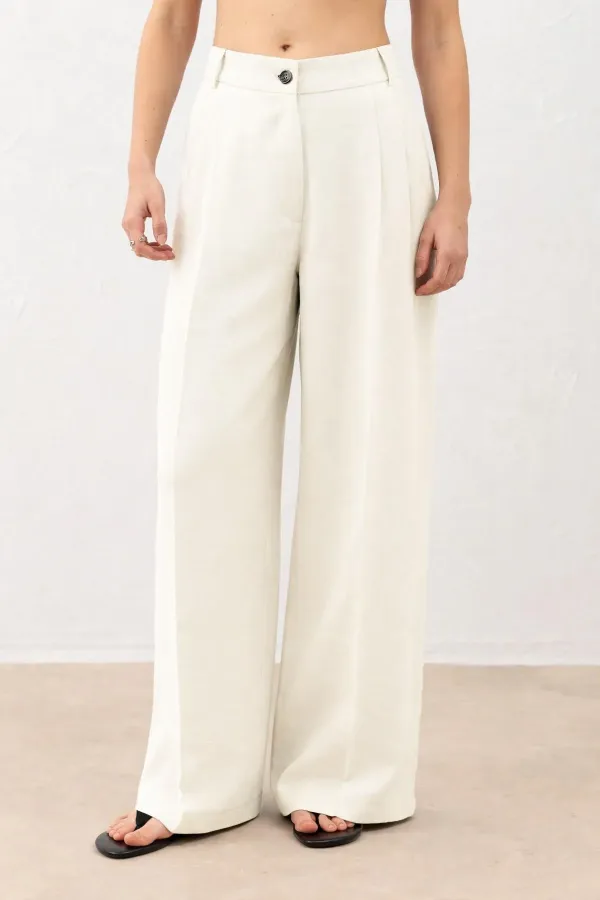 Antioch Ecru Pleated Palazzo Women's Trousers