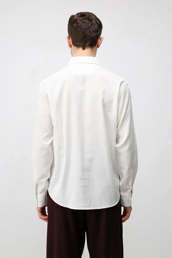 Antioch Ecru Modal Blend Textured Men's Shirt