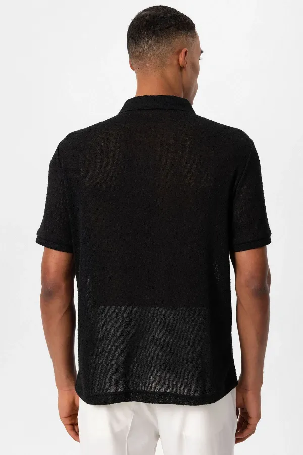 Antioch Siyah Polo Yaka Örme Erkek T-Shirt