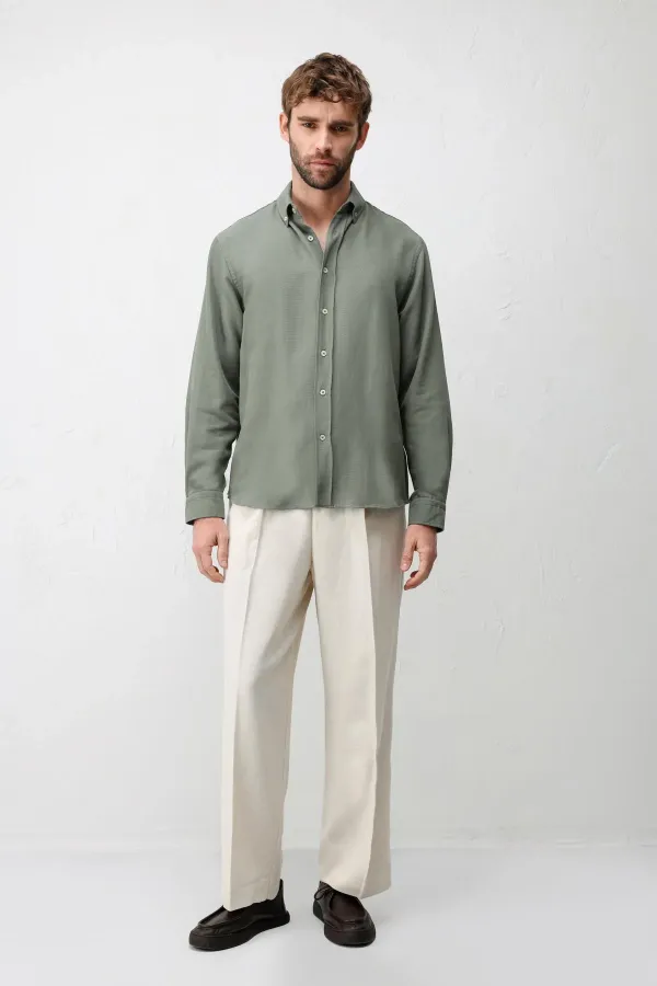 Antioch Khaki Linen Blend Relaxed Fit Men's Shirt