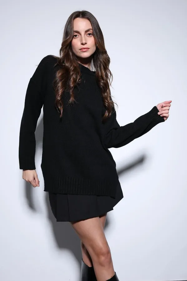 Pull Antioch noir pour femme avec détail fendu