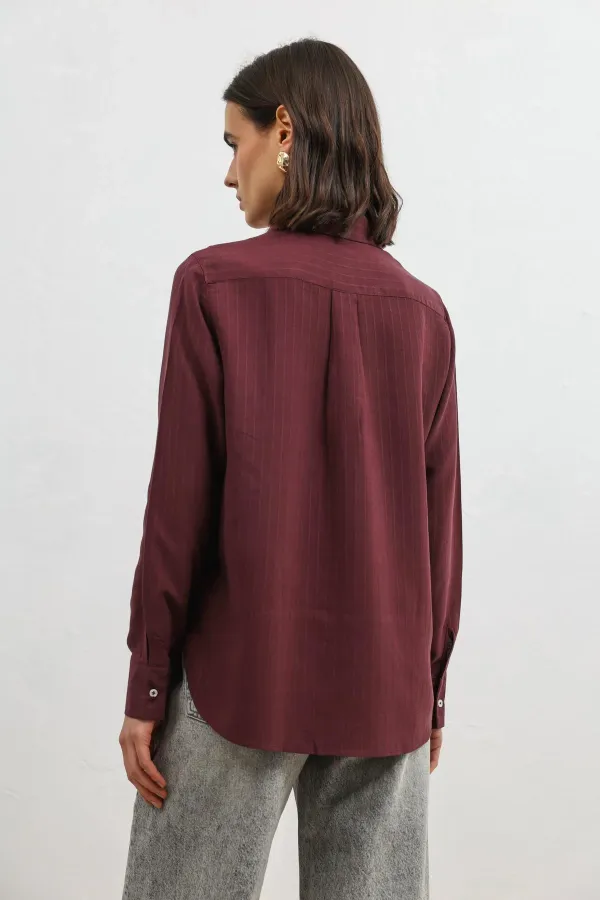 Chemise rayée Antioch Burgundy 100% lyocell pour femme