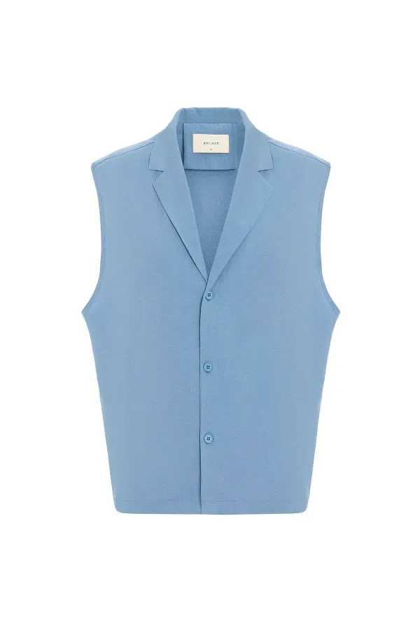 Chemise sans manches pour homme en lin mélangé bleu Antioch