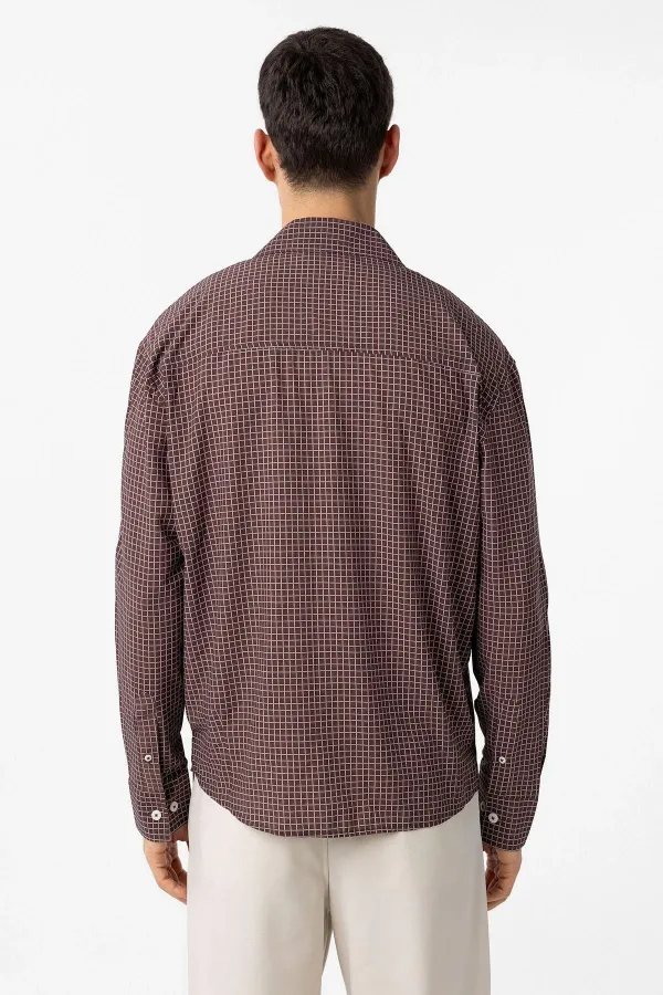 Chemise à carreaux Antioch Coffee pour homme, coupe décontractée