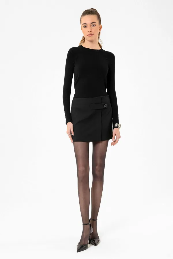 Antioch Siyah Kadın Düğme Detaylı Mini Etek