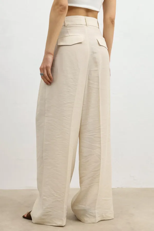 Antioch Taş Lyocell Karışımlı Geniş Paça Kadın Pantolon