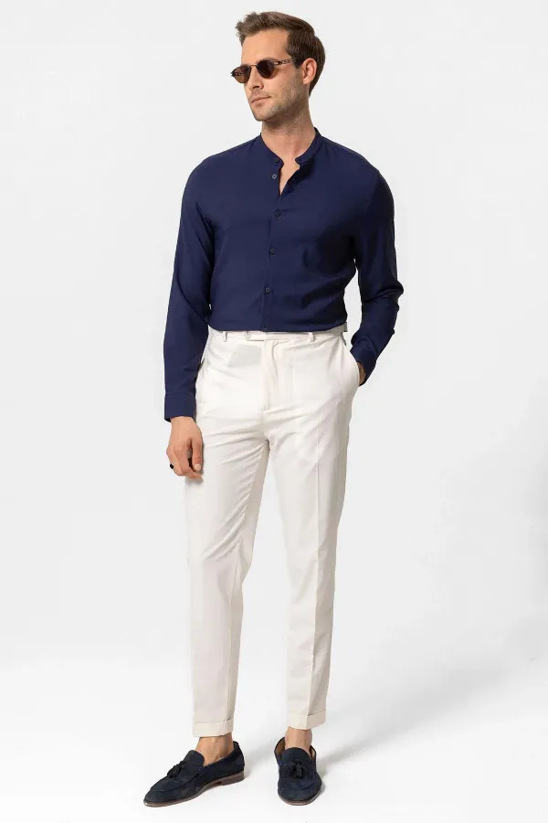 Chemise homme Antioch Navy coupe classique col mandarin