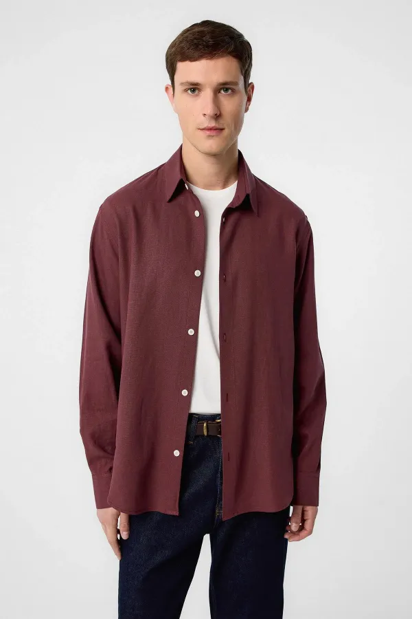 Antioch Burgundy Relax Fit Linen Blend Men's Shirt
