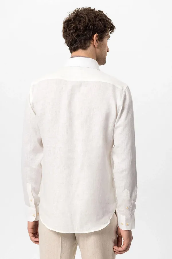 Chemise homme Antioch blanche à col boutonné, 100 % lin