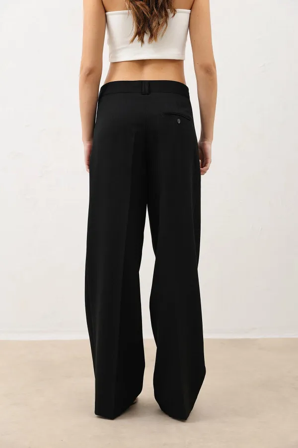Antioch Black Wide Leg Women's Trousers with Pens Detail