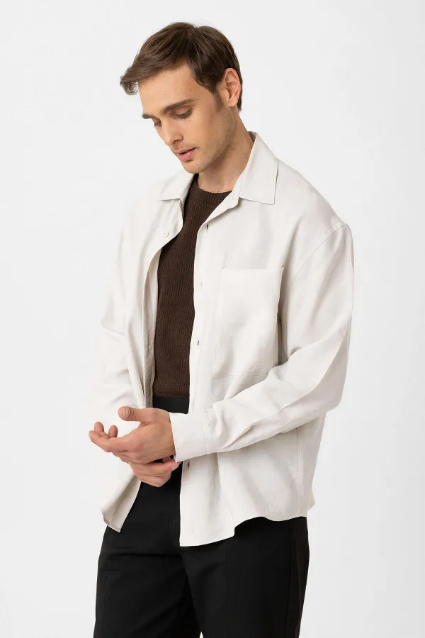 Antioch Ekru Relax Fit Modal Kumaş Erkek Gömlek