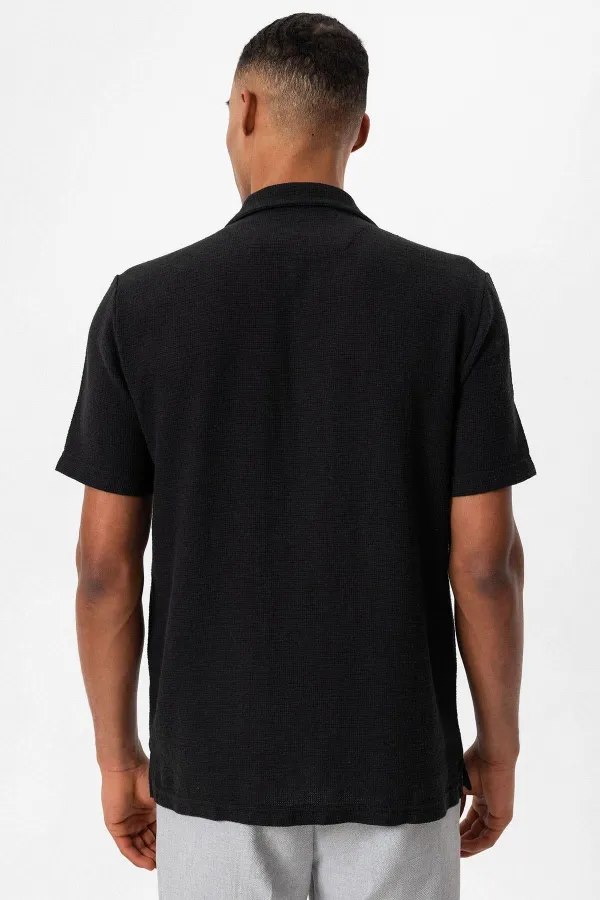 Antioch Black Apache Collar Knitted Textured Men's Shirt