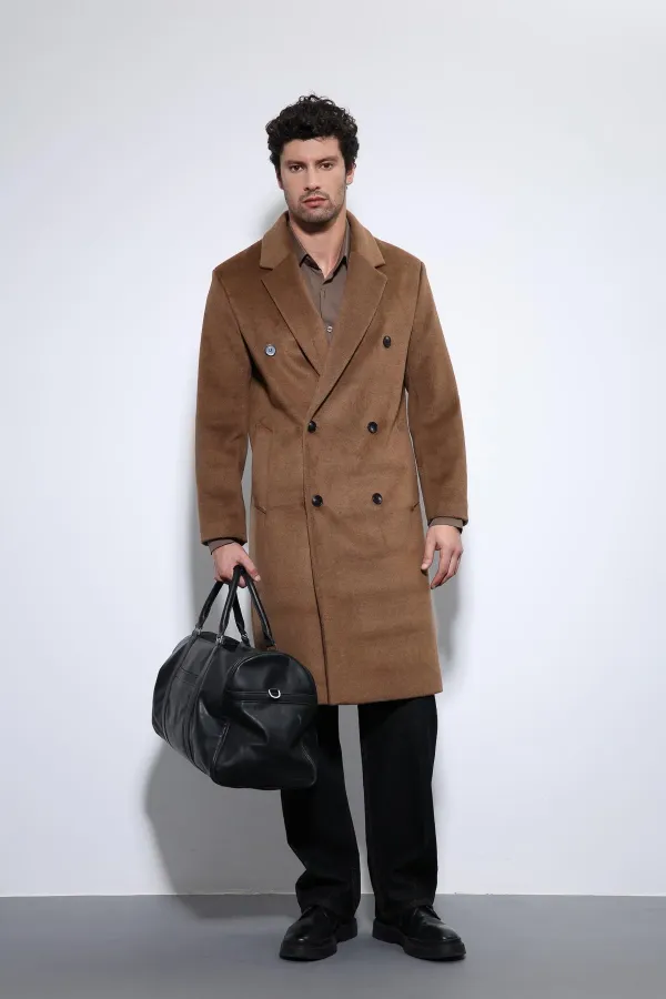Antioch Coffee Wool Blend Double-Breasted Men's Coat