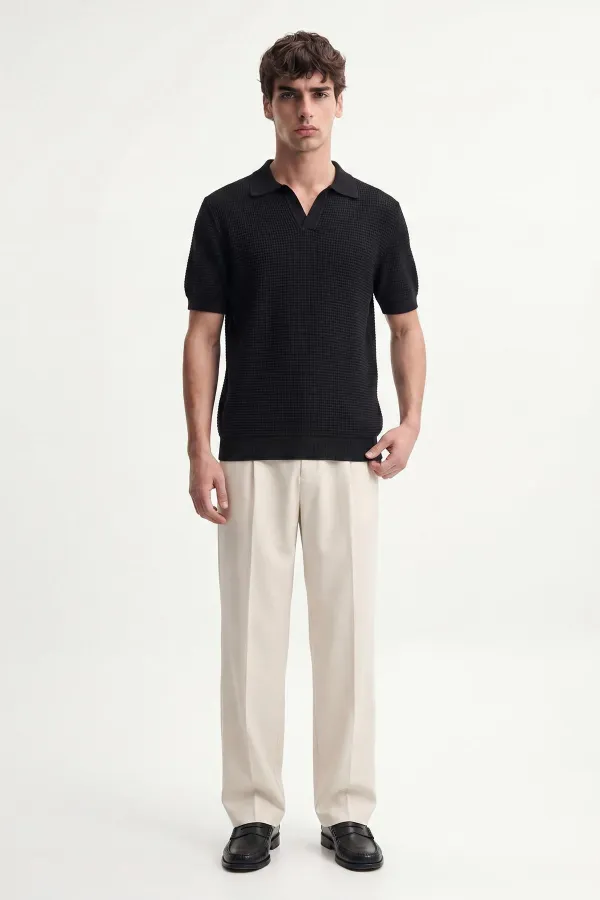 Antioch Siyah Dokulu Polo Yaka Erkek T-Shirt