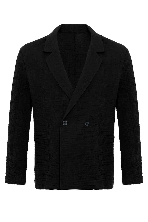 Antioch Black Double-Breasted Unlined Men's Blazer Jacket