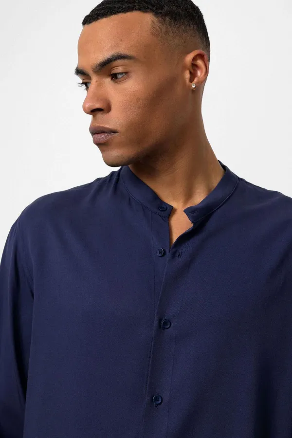 Antioch Light Navy Blue Mandarin Collar Regular Fit Men's Shirt