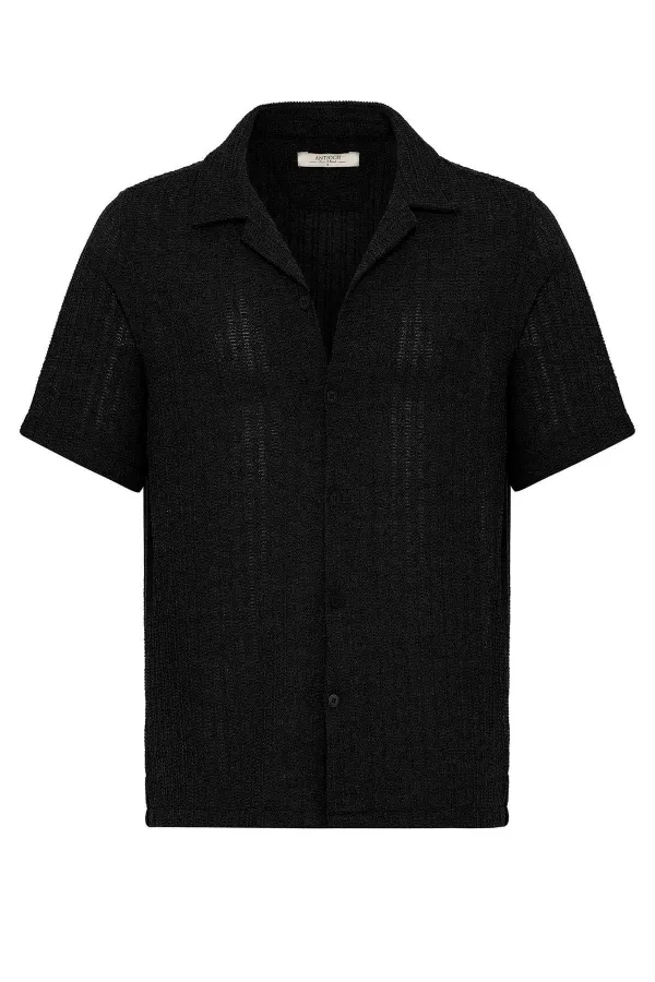 Antioch Siyah Dokulu Kroşe Erkek Gömlek