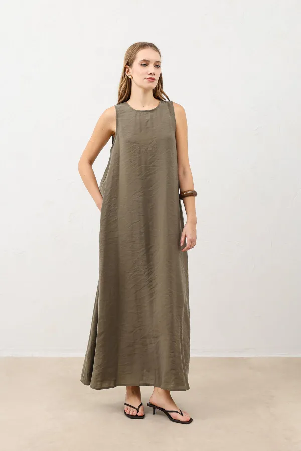 Robe midi drapée à col halter Antioch kaki
