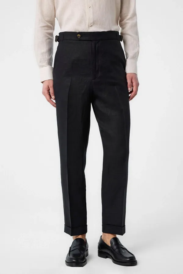 Antioch Black 100% Linen Italian Cut Men's Trousers
