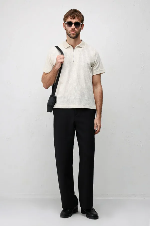 T-shirt polo homme Antioch blanc cassé en maille texturée