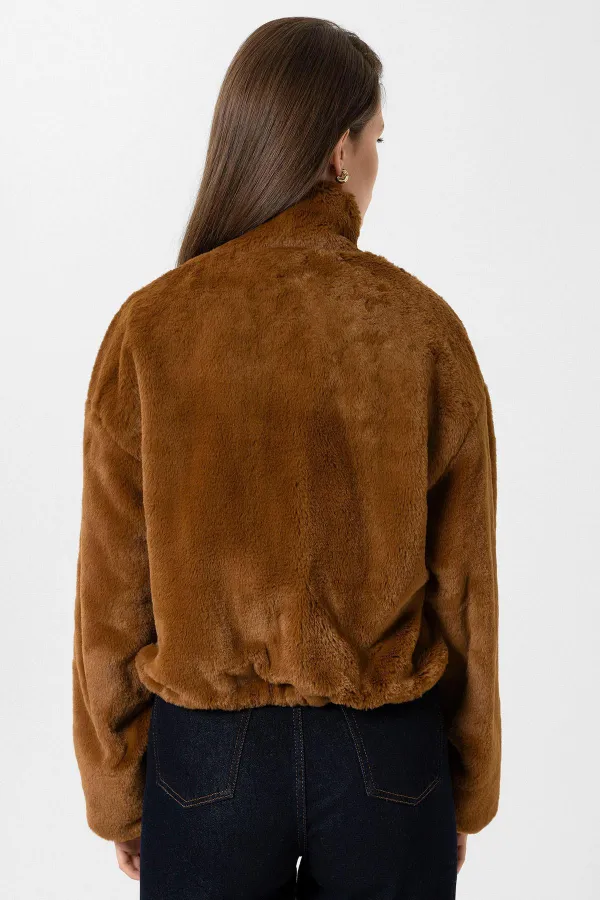 Manteau en fausse fourrure pour femme Antioch Coffee avec taille élastique