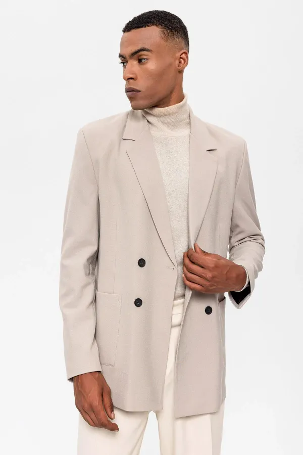 Antioch Açık Bej Torba Cepli Kruvaze Erkek Blazer Ceket